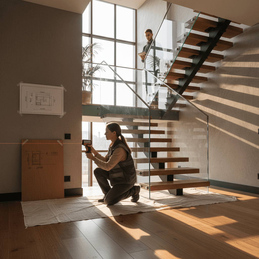 Professional on-site staircase measurement for custom design in Moscow home